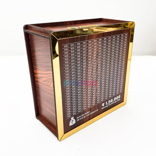 Wooden Money Bank with ₹1,00,000 Goal Tracker – Smart Savings Box